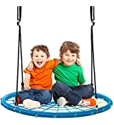 COSTWAY Kids Nest Swing with Detachable Play Tent, Height Adjustable Rope, Children Pod Hanging C...