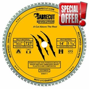 1 x SabreCut SCCSM355_72 355mm 72T x 30mm 25.4mm 20mm 16mm Bore Multi-Material Metal Wood Plastic Circular Saw Blade Compatible with Bosch Dewalt Makita Milwaukee and Many Others
