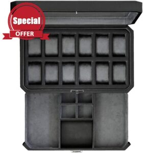 Watch Box with Valet Drawer for Men - 12 Slot Luxury Watch Case Display Organizer