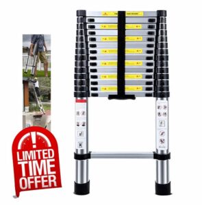 Telescopic Ladder 4.5M Multi-Purpose Folding Aluminium Telescoping Ladder Extendable Portable Loft Ladder Foldable Ladder with EN131 and CE Standard(15FT/4.5M)