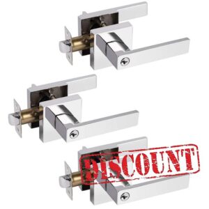 Probrico 3 Pack Keyed Entry Door Lever with Lock Polished Chrome Bedroom Door Knob Lock Front Door Handle