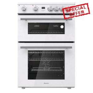 Hisense HDE3211BWUK 60cm Electric Cooker with Ceramic Hob-White A Rated Double Oven            [Energy Class A]