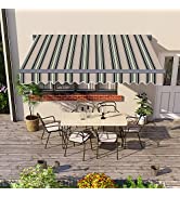 Greenbay Cream 4.5m x 3m Patio Awning Manual Garden Canopy Sunshade Retractable Shelter Outdoor S...