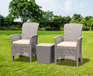 Homeology OPHELIA 3-Piece Rattan Garden Furniture High Back Armchair Set with Side Table in Grey