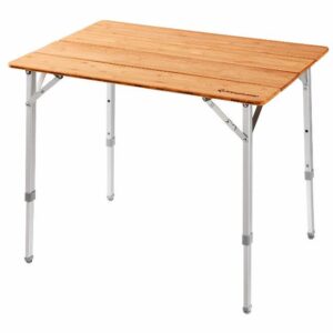 KingCamp 4 Folded Bamboo Folding Camping Table Desktop 39.37”X25.6” 4-6 Persons Stable Aluminum Frame 3-Adjustable Heights with Carry Bag for Garden Picnic Camping Outdoor Indoo