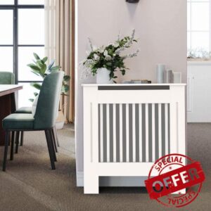 High Radiator Cover Wood Cabinet: External 92cm Height White Small Heater Covers Internal Heights 90cm or 91cm Vertical Slats Modern Tall Radiators Shelf Thicken MDF Wooden Kitchen Bedroom Cabine