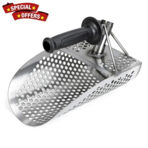 spritool Beach Sand Scoop with Handle Metal Detecting Tool Stainless Steel Detector Fast Sifting Metal Detecto