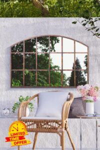 MirrorOutlet Large Metal Rustic Arched Shaped Window Garden Outdoor Mirror New 90cm X 56cm