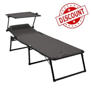 Amazon Basics Aluminium Folding Three-Legged Sun Lounger with Canopy