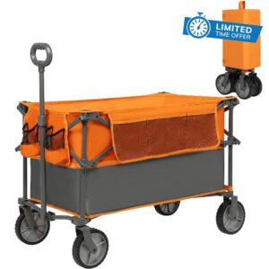 Portal Deeper Festival Trolley Folding Garden Beach Camping Larger Capacity Pull along Cart Collapsible Wagon with Wheels Heavy Duty Foldable Picnic Trailer Hand Truck