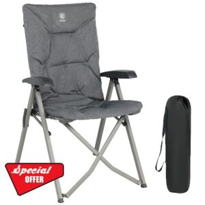 EVER ADVANCED Luxury Camping Chairs for Adults Heavy Duty Aluminum High Back Oversized Folding Garden Chair Comfy Padded 6cm Loadable 120kg Cam Adjustable Dining Chairs 4-Position Recliner Deck Stool