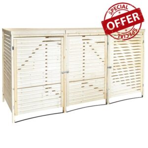 Charles Bentley FSC Triple Wooden Bin Store Wheelie Bin Storage Unit Lifting Lid