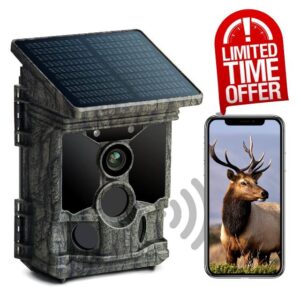 NEXCAM Solar Powered 4K 30fps Wildlife Camera WiFi 36MP Bluetooth Trail Camera with Night Vision Motion Activated IP66 Waterproof for Wildlife Monitoring