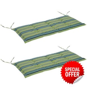 Outsunny Set of 2 Outdoor Garden Patio 2-3 Seater Bench Swing Chair Cushion Seat Pad Mat Replacement 120L x 50W x 5T cm - Green Stripes