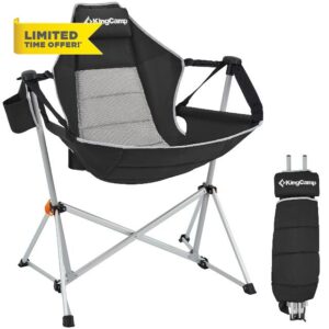 KingCamp Swinging Camping Chair for Adults Lightweight Folding Garden Chairs Recliner Relaxation Rocking Foldable Chair with Pillow and Cup Holder for Outdoor Picnic Traval