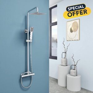 Huibathroom Thermostatic Shower Mixer Set for Bathroom Square Chrome Designer Rainfall Shower Head Handset Exposed Valve