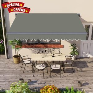 Green Bay 2.5m x 2.0m Manual Awning Retractable DIY Patio Awning Gazebo Canopy Outdoor Patio Garden Sun Shade Shelter with Fittings and Crank Handle - Grey