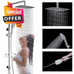 Shower Set XXL Square Rainfall Shower Head and Hose Set with 304 Stainless Shower Riser Rail kit