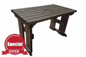 HOLLIES Wooden Garden Dining Picnic Table - Heavy Duty - Handmade Outdoor Furniture in UK - Pressure Treated (4ft