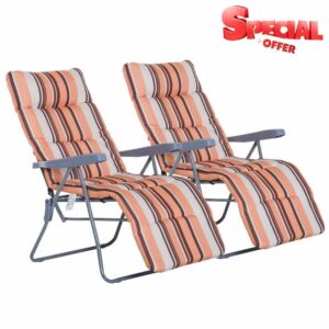 Outsunny Set of 2 Garden Patio Outdoor Sun Recliners Loungers Folding Foldable Multi Position Relaxers Chairs with Cushions Fire Retardant Sponge (Coffee White)