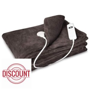 Navaris Electric Blanket - Double Size Heated Over Blanket with 3 Heat Settings and Auto Shut Off Timer - Plush Polyester Bed Throw (Dark Brown)