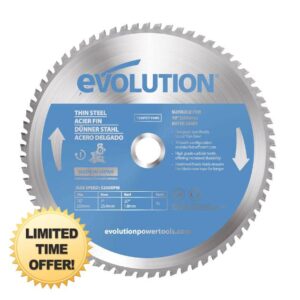 Evolution (T255TCT-70MS) - 255 mm Mitre Saw Blade (AKA TCT Saw Blade) For Cutting Thin Steel - Carbide Tipped Metal Saw Blade Produces Virtually No Heat