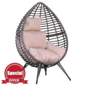 Outsunny Outdoor Indoor Rattan Egg Chair Wicker Weave Teardrop Chair with Cushio