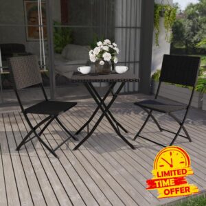 Garden Vida Capri 2 Seater Rattan Bistro Set Outdoor Garden Patio Balcony Furniture 3 Pcs (Black)