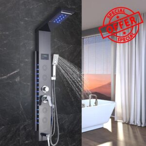AWorddy LED Shower Panel Column Tower with Waterfall