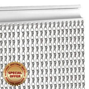 VerRich Grey 90 x 200cm Aluminium Chain Curtain Door Fly Screens Metal Fly Curtain Insect Blinds Pest Control