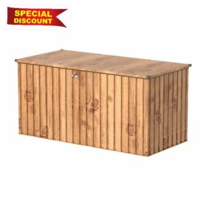 Duramax Cushion Box 1.9 (1450 Litre) with Hydraulic Gas Cylinder and Padlock Eye - Woodgrain with Brown Trimmings Metal Box
