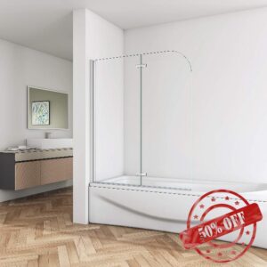 Biubiubath 900x1400mm Hinged 2 Glass Over Bath Shower Door Panel Folding Screen Reversible Nano