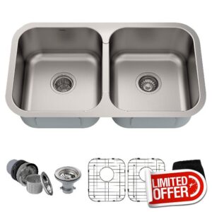 Kraus KBU29 32 inch Undermount 50/50 Double Bowl 18 Gauge Stainless Steel Kitchen Sink