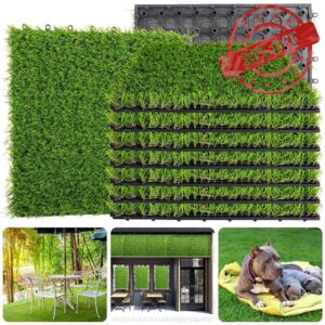 ybaymy Fake Grass 18Pack Artificial Grass Tiles 30x30 cm Synthetic Fake Grass Tiles Mat 25mm Thickness Self-draining Mats Indoor Outdoor for Patio Balcony Garde