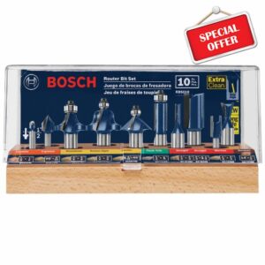 BOSCH RBS010 1/2-Inch and 1/4-Inch Shank Carbide-Tipped All-Purpose Professional Router Bit Set