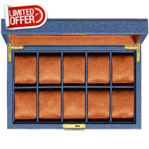 ROTHWELL 10 Slot Leather Watch Box - Luxury Watch Case Display Organizer