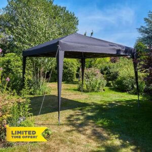 Home Source Pop Up Gazebo 3m x 3m Outdoor Garden Marquee Tent Easy Up Black With Carry Bag