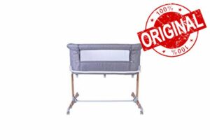 Red Kite Nebula Bedside Crib - Adjustable Drop Side/Co-Sleeper Cot Suitable from Birth (Soft Dove Grey/Wooden Effect)