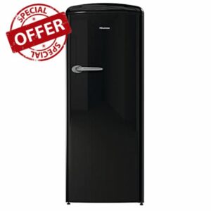 Hisense RR330D4OB2UK 60cm Freestanding Retro Fridge - 229 litre capacity - Auto Defrost - Wine Rack - Black - F Rated            [Energy Class F]