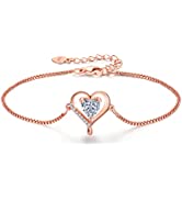 LAVUMO Birthstone Bracelets for Womens Love Heart Sterling Silver Bracelet Plated Rose Gold Women...