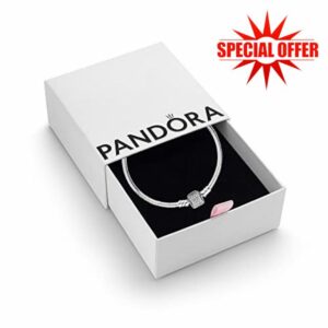 Pandora Moments Women's Sterling Silver Sparkling Pavé Clasp Snake Chain Bracelet for Charms