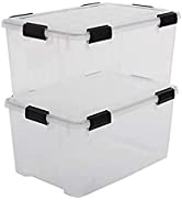 Iris Ohyama, Set of 2, Air tight storage box, 70 L, with clips, stackable, garage, cellar, attic ...