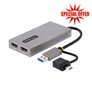 StarTech.com USB 3.0 or USB-C to Dual HDMI Adapter for Windows & macOS