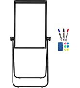 Mobile White Board, 100 x 60 cm Double Sided Dry Erase Board Rolling Whiteboard Aluminum Frame St...