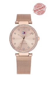 Tommy Hilfiger Analogue Quartz Watch for Women with Rose Gold Coloured Stainless Steel Mesh Bracelet - 1782508