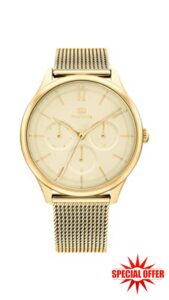 Tommy Hilfiger Analogue Multifunction Quartz Watch for Women with Gold Coloured Stainless Steel Mesh Bracelet - 1782458