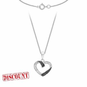 Carissima Gold 9 ct White Gold 0.10 ct Black and White Diamond Heart Pendant on Chain Necklace of 46 cm/18 inch
