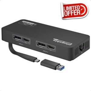 Plugable 4K DisplayPort and HDMI Dual Monitor Adapter with Ethernet for USB 3.0 and USB-C