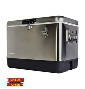 Koolatron Stainless Steel 51 L (54 qt) 85 Can Capacity Ice Chest Beverage Cooler with Bottle Opener Portable Cool Box for Camping Beach RV BBQ Tailgating Fishing (Silver and Black)