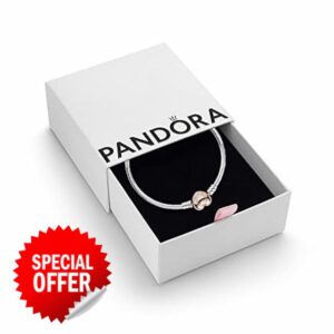 Pandora Moments Women's 14k Rose Gold-Plated and Sterling Silver Heart Clasp Snake Chain Bracelet for Charms